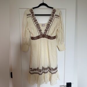 Shyanne Cream Dress with Brown Embroidered Detail
